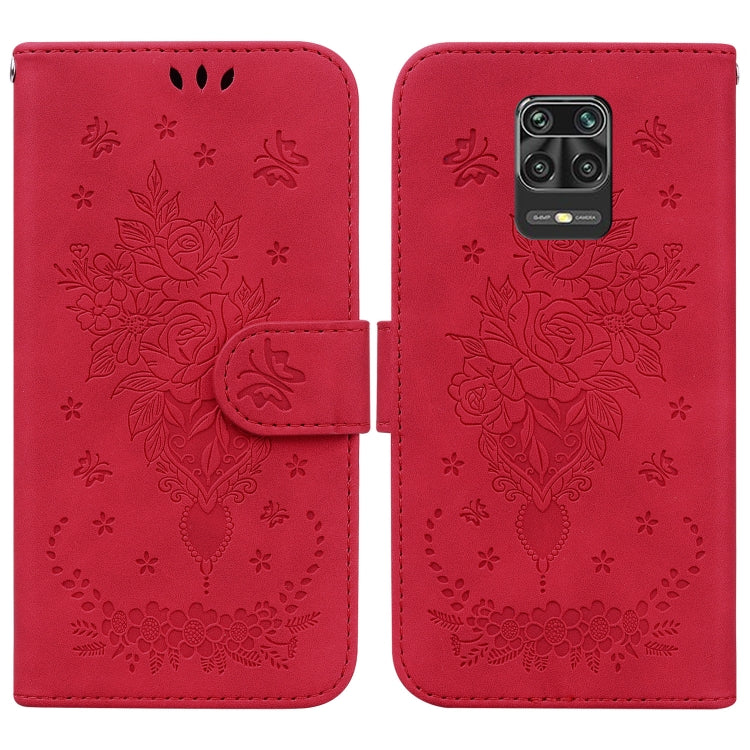 For Xiaomi Redmi Note 9 Pro / 9S / 9 Pro Max Butterfly Rose Embossed Leather Phone Case