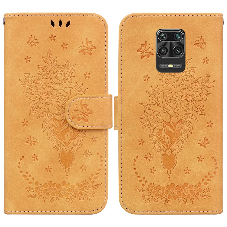 For Xiaomi Redmi Note 9 Pro / 9S / 9 Pro Max Butterfly Rose Embossed Leather Phone Case