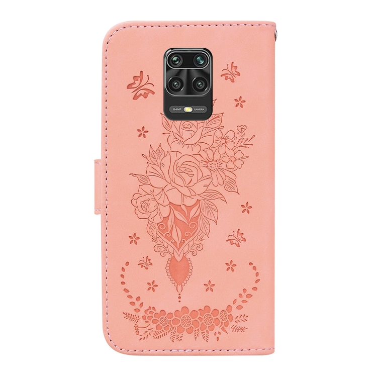 For Xiaomi Redmi Note 9 Pro / 9S / 9 Pro Max Butterfly Rose Embossed Leather Phone Case