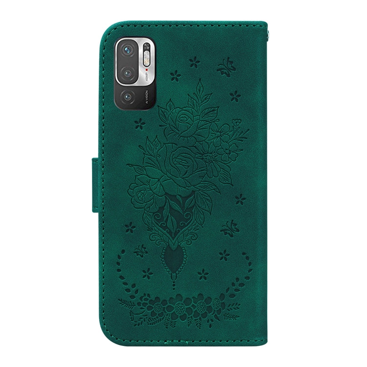For Xiaomi Redmi Note 10 5G / Poco M3 Pro Butterfly Rose Embossed Leather Phone Case