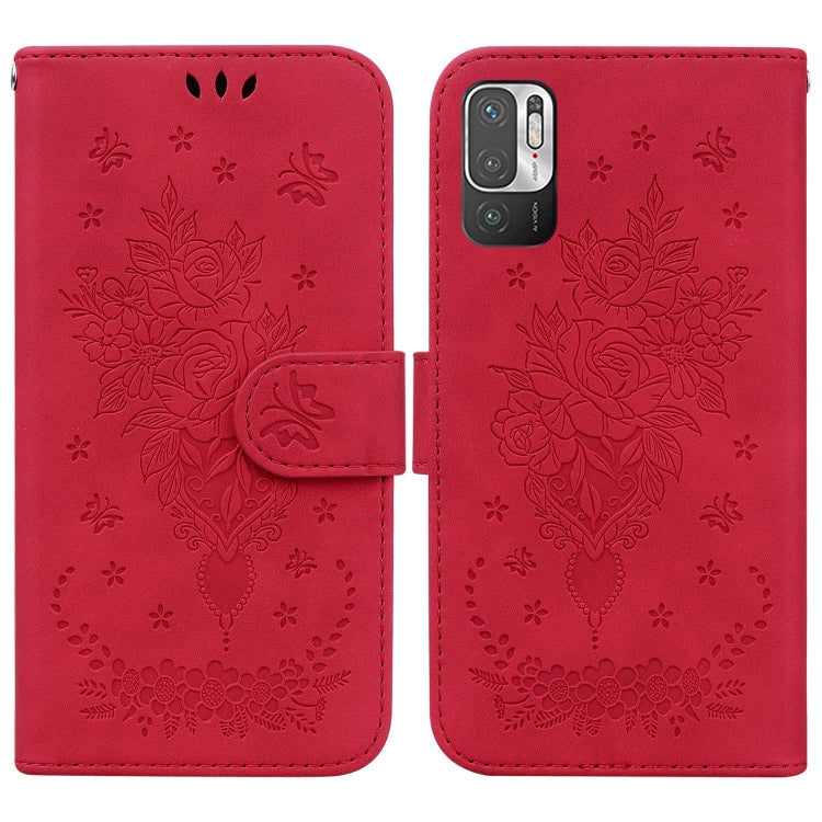 For Xiaomi Redmi Note 10 5G / Poco M3 Pro Butterfly Rose Embossed Leather Phone Case