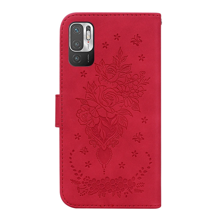 For Xiaomi Redmi Note 10 5G / Poco M3 Pro Butterfly Rose Embossed Leather Phone Case