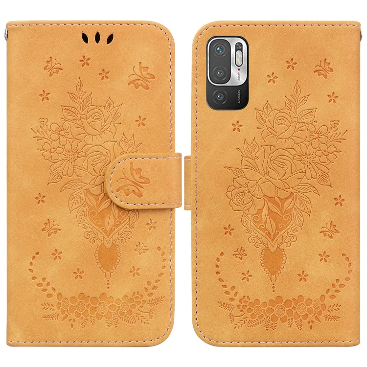 For Xiaomi Redmi Note 10 5G / Poco M3 Pro Butterfly Rose Embossed Leather Phone Case