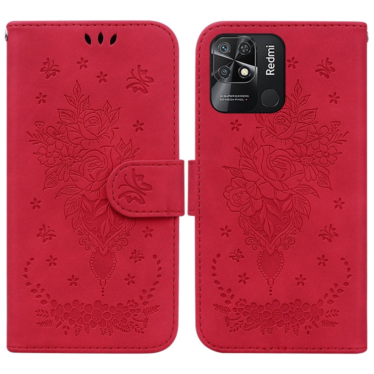 For Xiaomi Redmi 10C Butterfly Rose Embossed Leather Phone Case