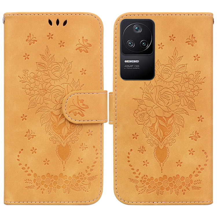 For Xiaomi Redmi K40S Butterfly Rose Embossed Leather Phone Case