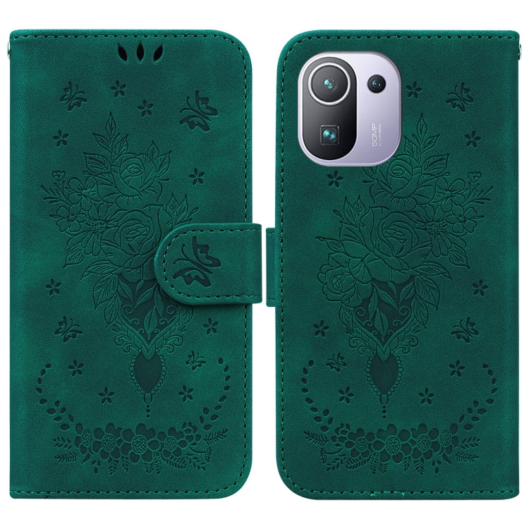 For Xiaomi Mi 11 Pro Butterfly Rose Embossed Leather Phone Case