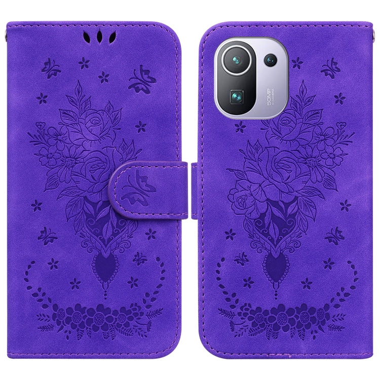 For Xiaomi Mi 11 Pro Butterfly Rose Embossed Leather Phone Case