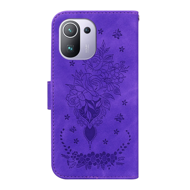 For Xiaomi Mi 11 Pro Butterfly Rose Embossed Leather Phone Case