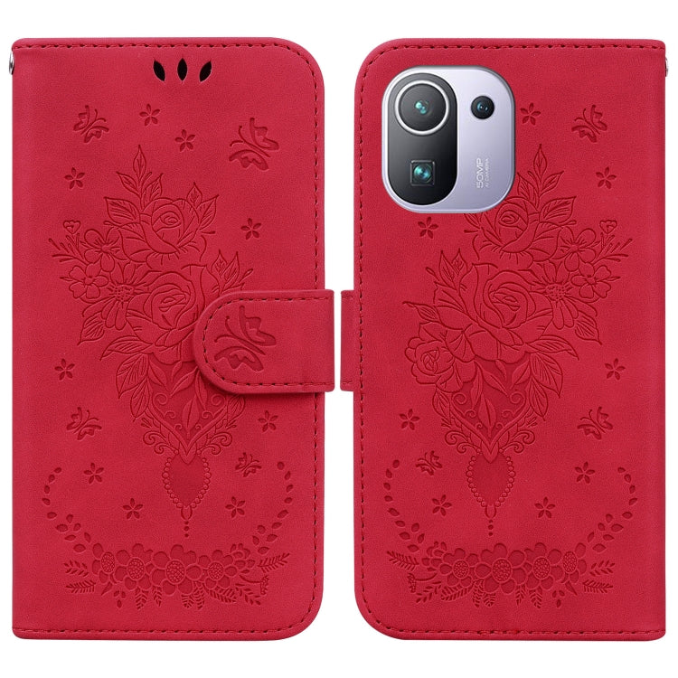 For Xiaomi Mi 11 Pro Butterfly Rose Embossed Leather Phone Case