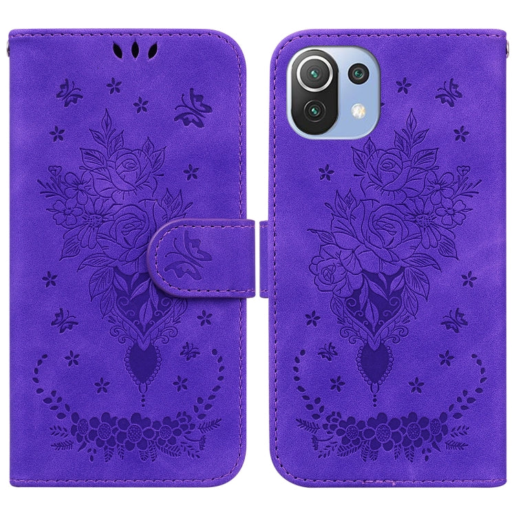 For Xiaomi Mi 11 Lite 5G / 4G Butterfly Rose Embossed Leather Phone Case