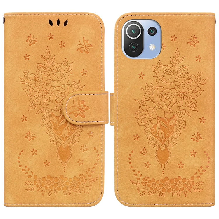 For Xiaomi Mi 11 Lite 5G / 4G Butterfly Rose Embossed Leather Phone Case