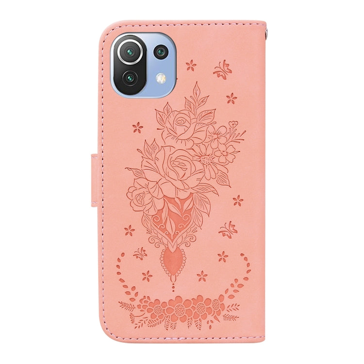 For Xiaomi Mi 11 Lite 5G / 4G Butterfly Rose Embossed Leather Phone Case