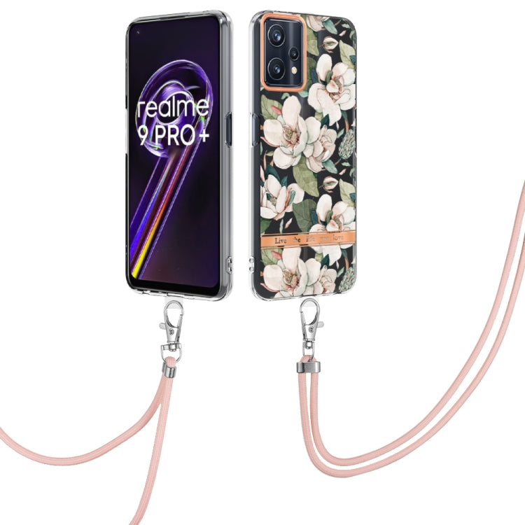For OPPO Realme 9 Pro+ 5G Flowers Series TPU Phone Case with Lanyard