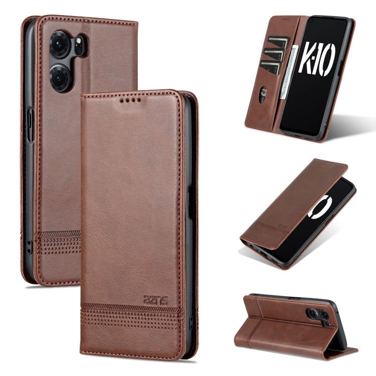 For OPPO K10 5G China AZNS Magnetic Calf Texture Flip Leather Phone Case