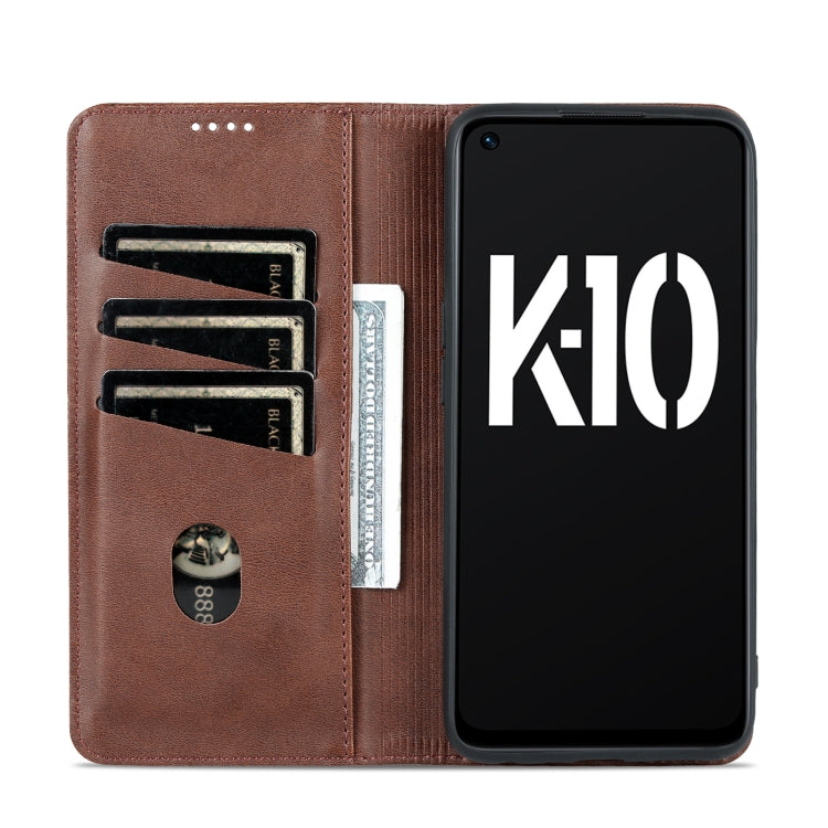 For OPPO K10 5G China AZNS Magnetic Calf Texture Flip Leather Phone Case