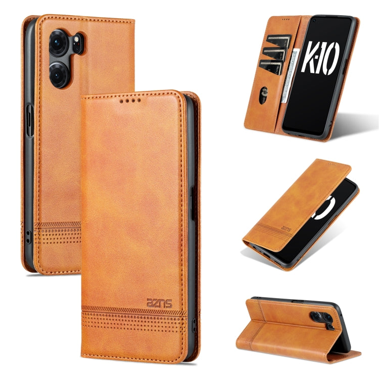 For OPPO K10 5G China AZNS Magnetic Calf Texture Flip Leather Phone Case
