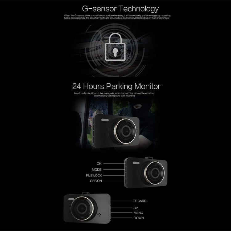 Anytek A78 3 inch Car 1080P HD 170 Degrees Night Vision Driving Recorder