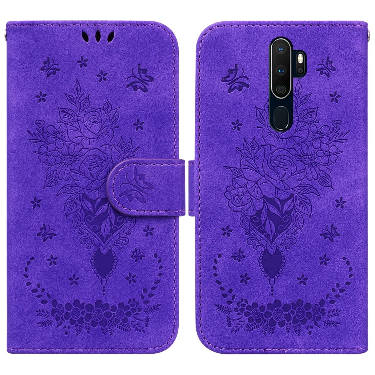 For OPPO A9 / A5 2020 / A11X Butterfly Rose Embossed Leather Phone Case