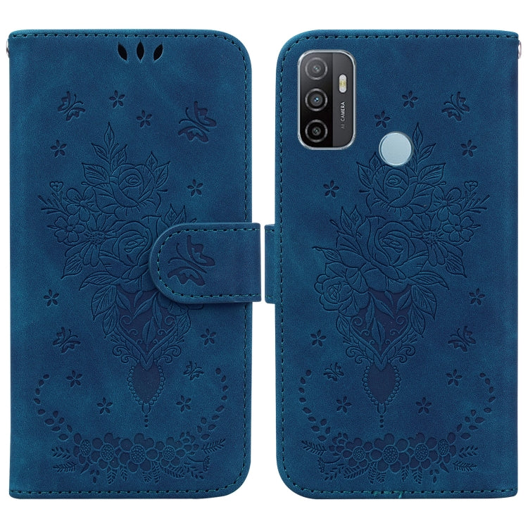 For OPPO A53 / A33 Butterfly Rose Embossed Leather Phone Case