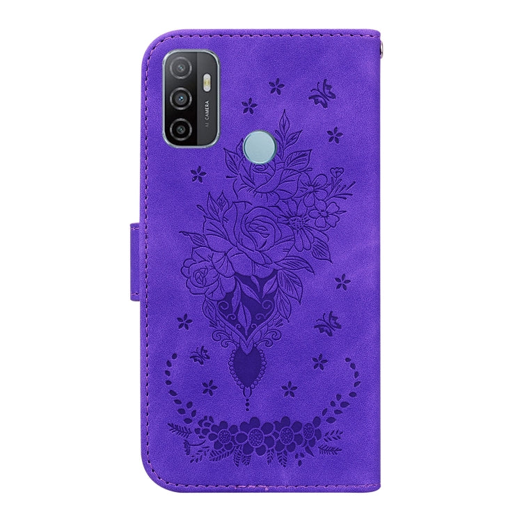 For OPPO A53 / A33 Butterfly Rose Embossed Leather Phone Case