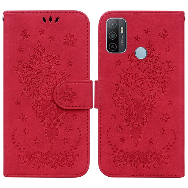For OPPO A53 / A33 Butterfly Rose Embossed Leather Phone Case