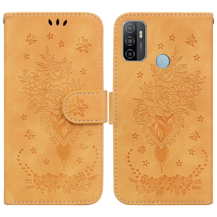 For OPPO A53 / A33 Butterfly Rose Embossed Leather Phone Case