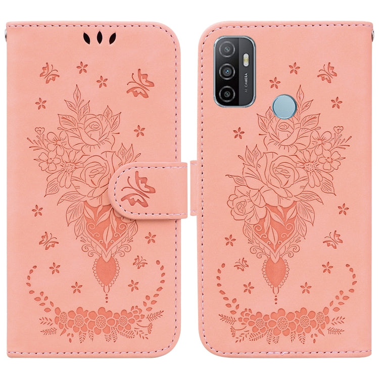 For OPPO A53 / A33 Butterfly Rose Embossed Leather Phone Case
