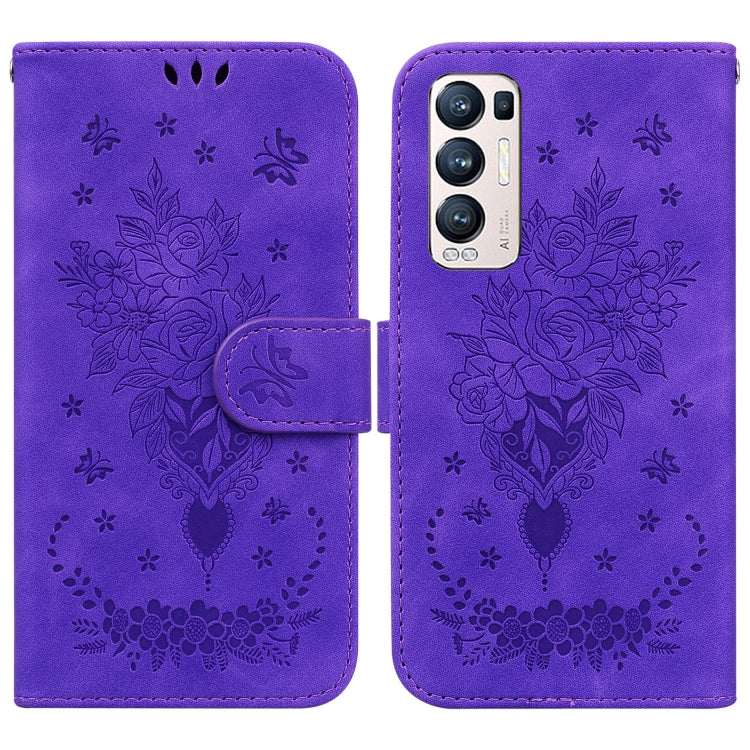 For OPPO Find X3 Neo / Reno5 Pro+ 5G Butterfly Rose Embossed Leather Phone Case