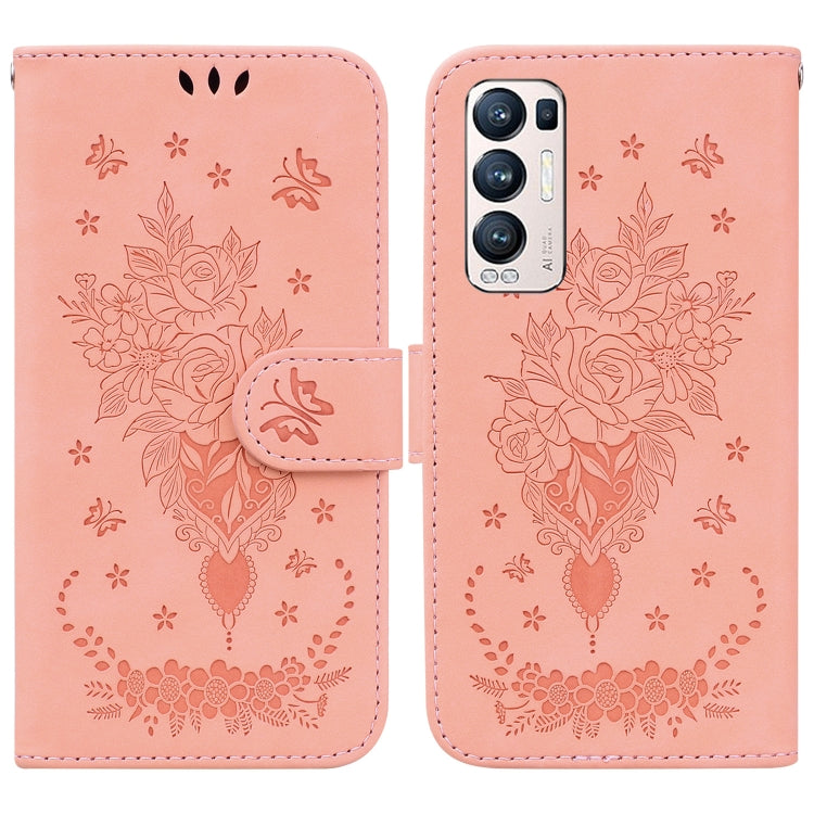 For OPPO Find X3 Neo / Reno5 Pro+ 5G Butterfly Rose Embossed Leather Phone Case