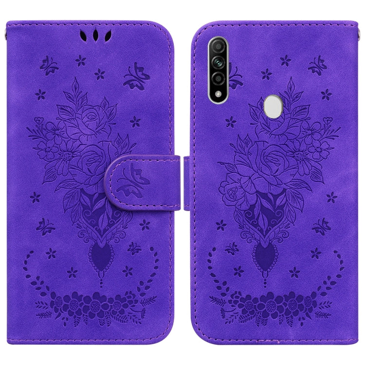 For OPPO A8 / A31 2020 Butterfly Rose Embossed Leather Phone Case