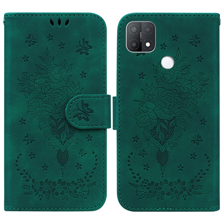 For OPPO A15 / A15s Butterfly Rose Embossed Leather Phone Case