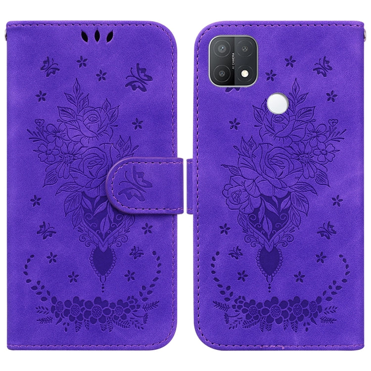 For OPPO A15 / A15s Butterfly Rose Embossed Leather Phone Case