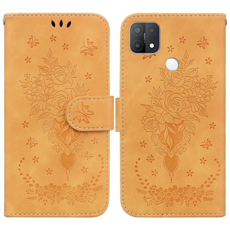 For OPPO A15 / A15s Butterfly Rose Embossed Leather Phone Case
