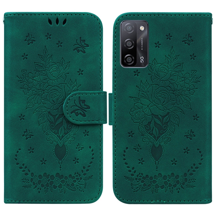 For OPPO A55 5G / A53s 5G / A16 Butterfly Rose Embossed Leather Phone Case