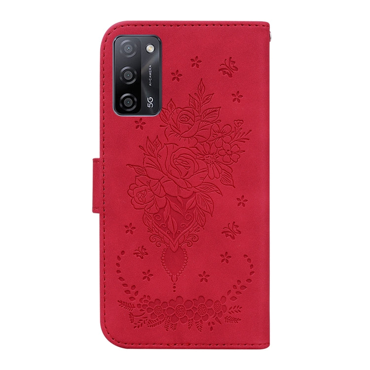 For OPPO A55 5G / A53s 5G / A16 Butterfly Rose Embossed Leather Phone Case