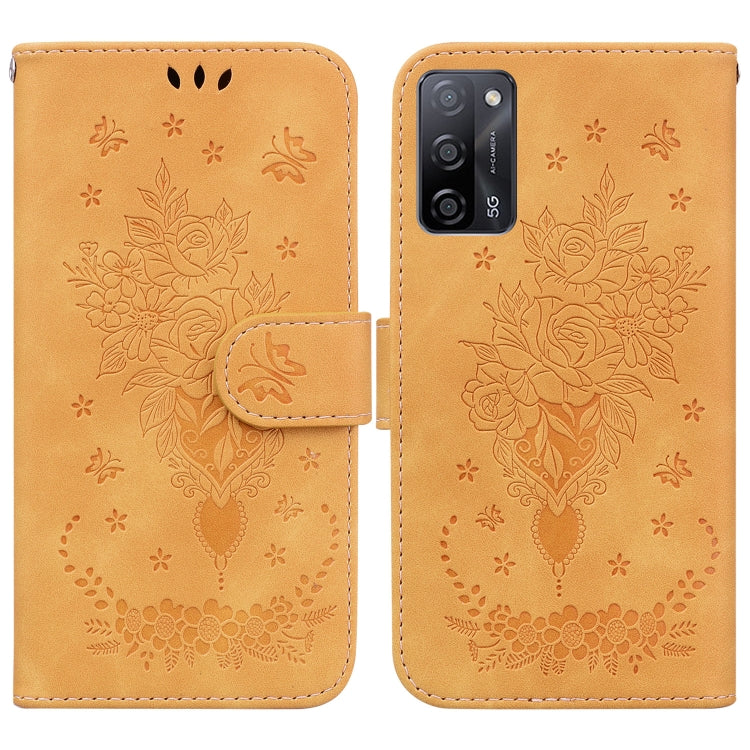 For OPPO A55 5G / A53s 5G / A16 Butterfly Rose Embossed Leather Phone Case