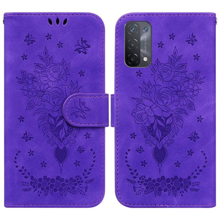 For OPPO A74 5G / A93 5G / A54 5G Butterfly Rose Embossed Leather Phone Case