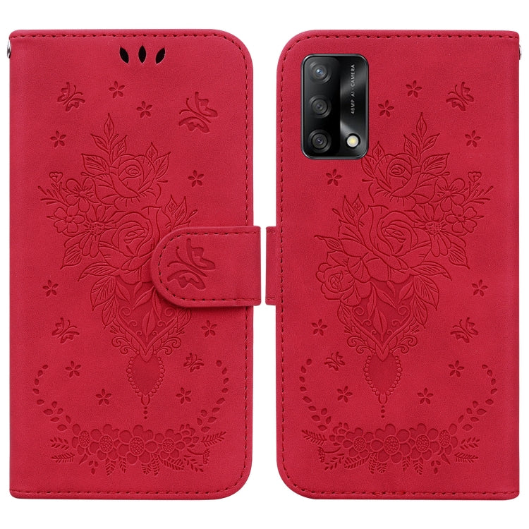 For OPPO A74 4G / F19 4G Butterfly Rose Embossed Leather Phone Case