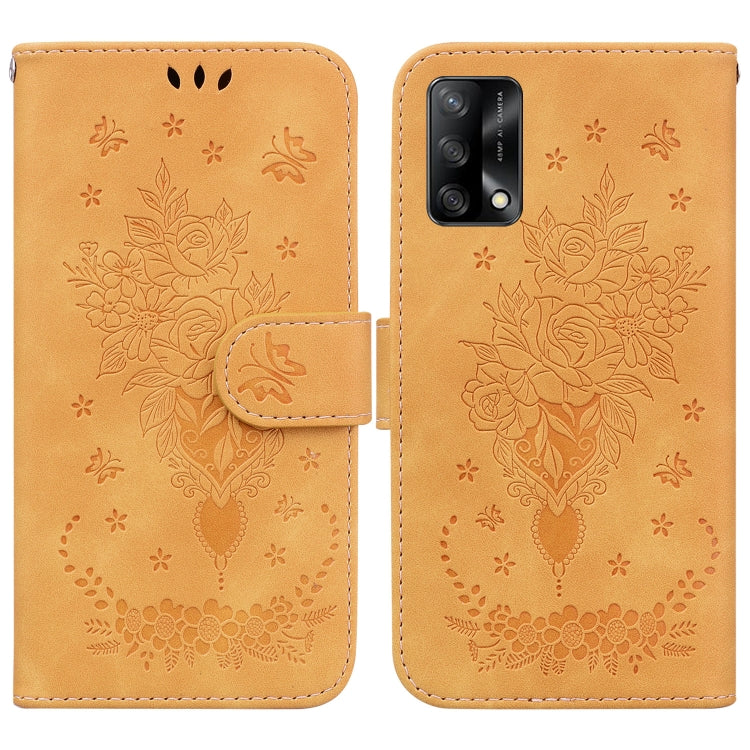 For OPPO A74 4G / F19 4G Butterfly Rose Embossed Leather Phone Case