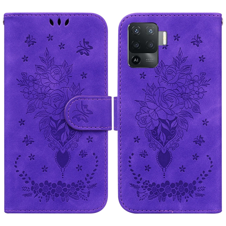 For OPPO A94 4G / F19 Pro / Reno5 F Butterfly Rose Embossed Leather Phone Case