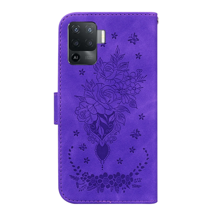For OPPO A94 4G / F19 Pro / Reno5 F Butterfly Rose Embossed Leather Phone Case