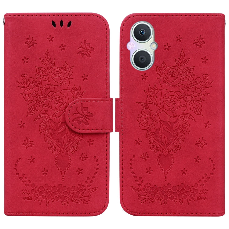 For OPPO A96 5G / Reno7 Z 5G Butterfly Rose Embossed Leather Phone Case