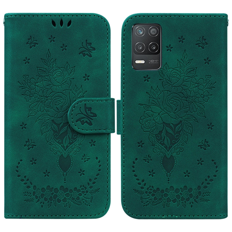 For OPPO Realme 8 5G / Q3 5G Butterfly Rose Embossed Leather Phone Case