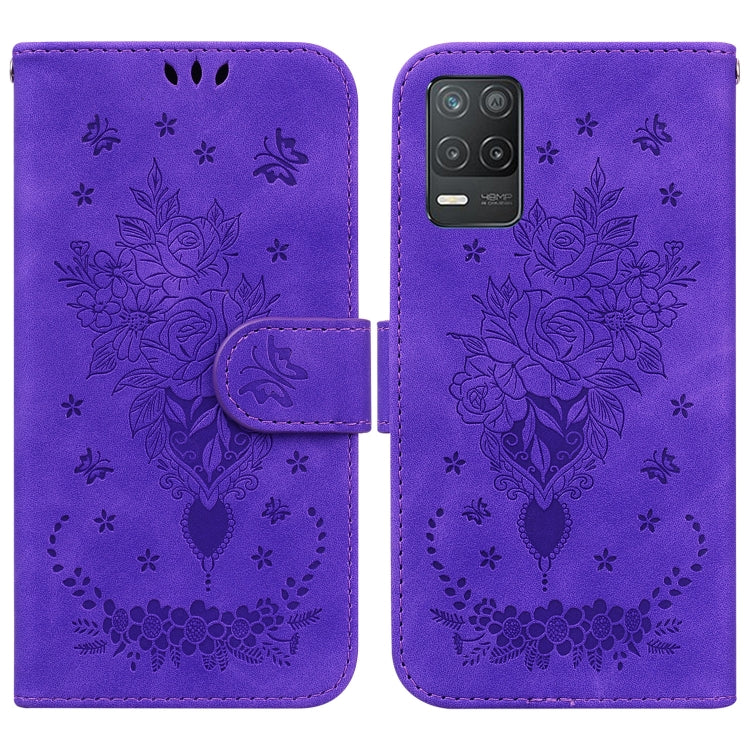 For OPPO Realme 8 5G / Q3 5G Butterfly Rose Embossed Leather Phone Case