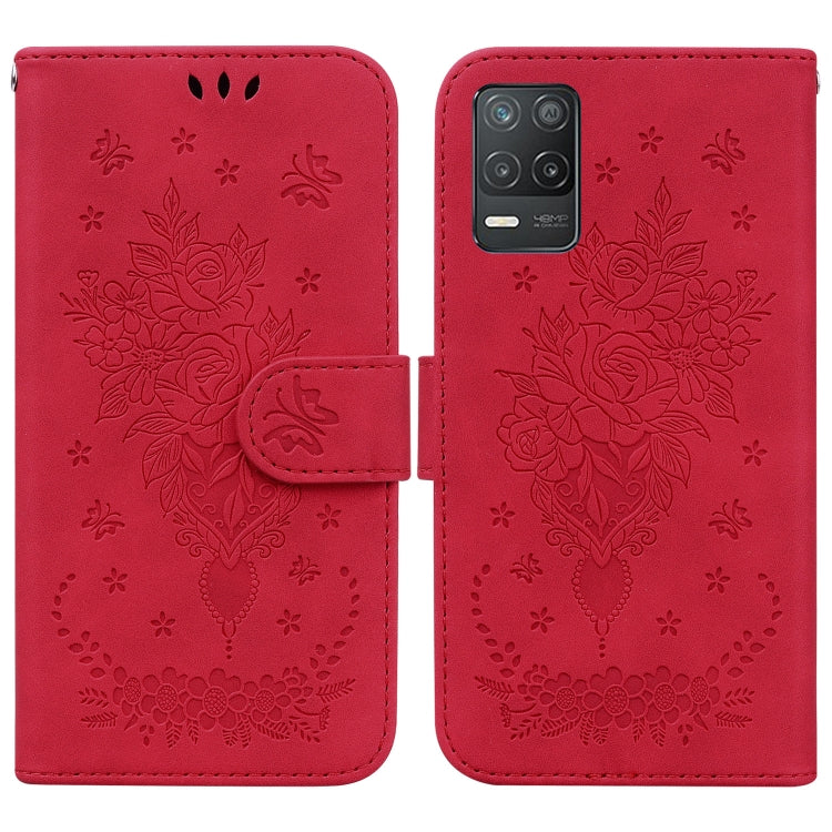 For OPPO Realme 8 5G / Q3 5G Butterfly Rose Embossed Leather Phone Case