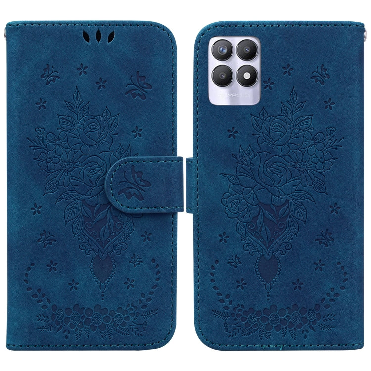 For OPPO Realme 8i Butterfly Rose Embossed Leather Phone Case
