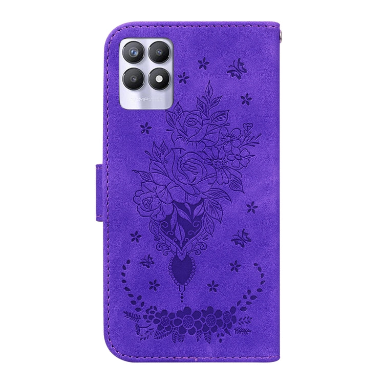 For OPPO Realme 8i Butterfly Rose Embossed Leather Phone Case