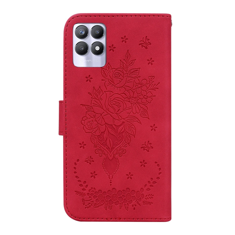For OPPO Realme 8i Butterfly Rose Embossed Leather Phone Case