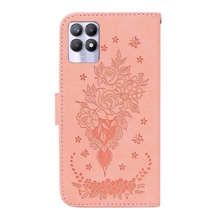For OPPO Realme 8i Butterfly Rose Embossed Leather Phone Case