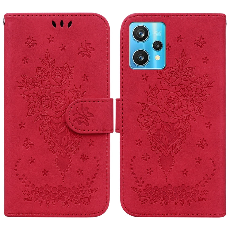 For OPPO Realme 9 Pro+ / Realme 9 4G Butterfly Rose Embossed Leather Phone Case